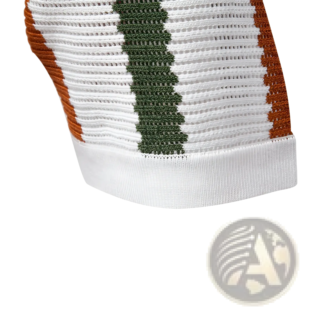 Men’s striped breathable knit summer polo shirt in white orange and green with a mesh pattern knitted fabric