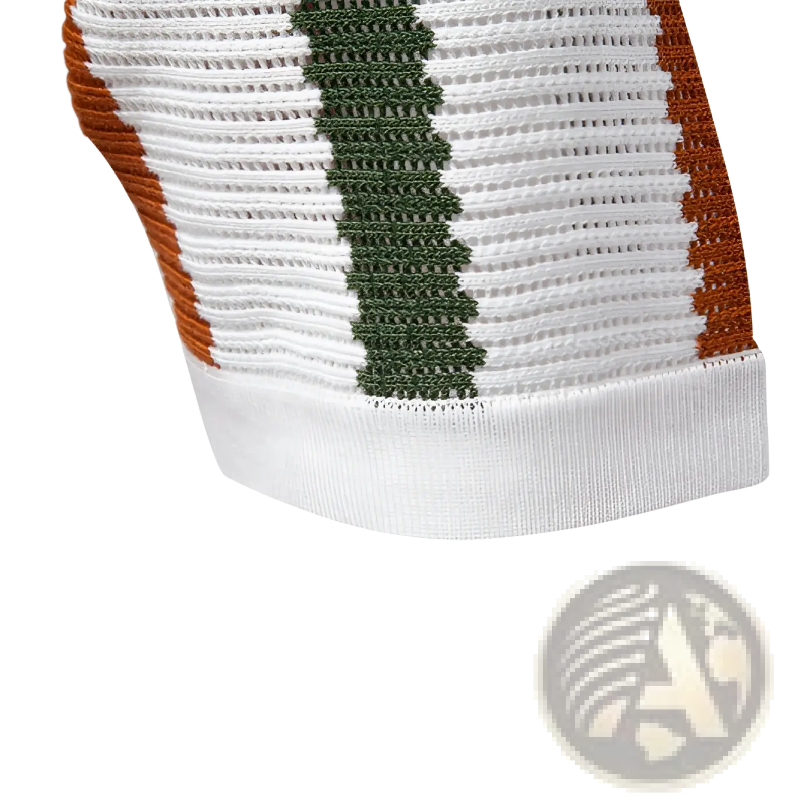 Men’s striped breathable knit summer polo shirt in white orange and green with a mesh pattern knitted fabric