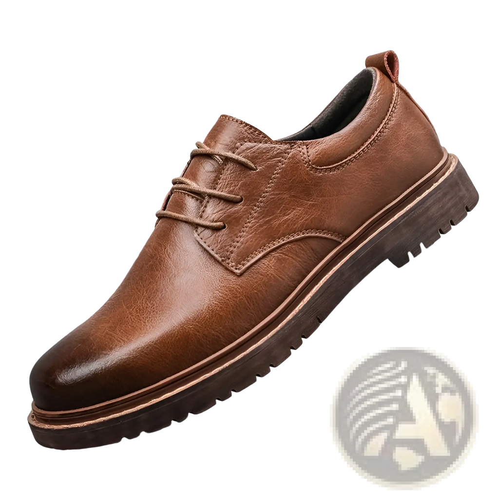 Men’s stylish brown pu leather lace-up shoe with chunky sole and visible stitching for business and casual wear