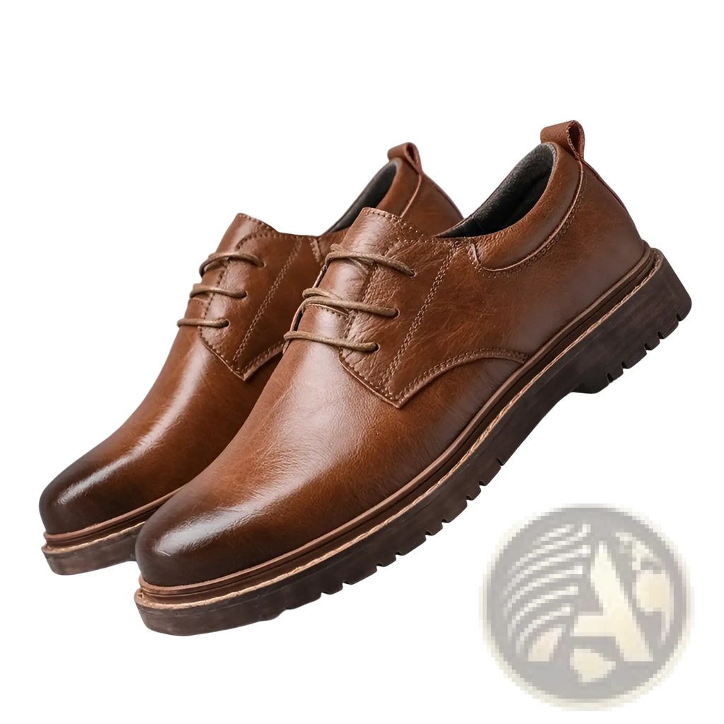 Men’s stylish brown pu leather lace-up business and casual shoes with a sturdy textured sole