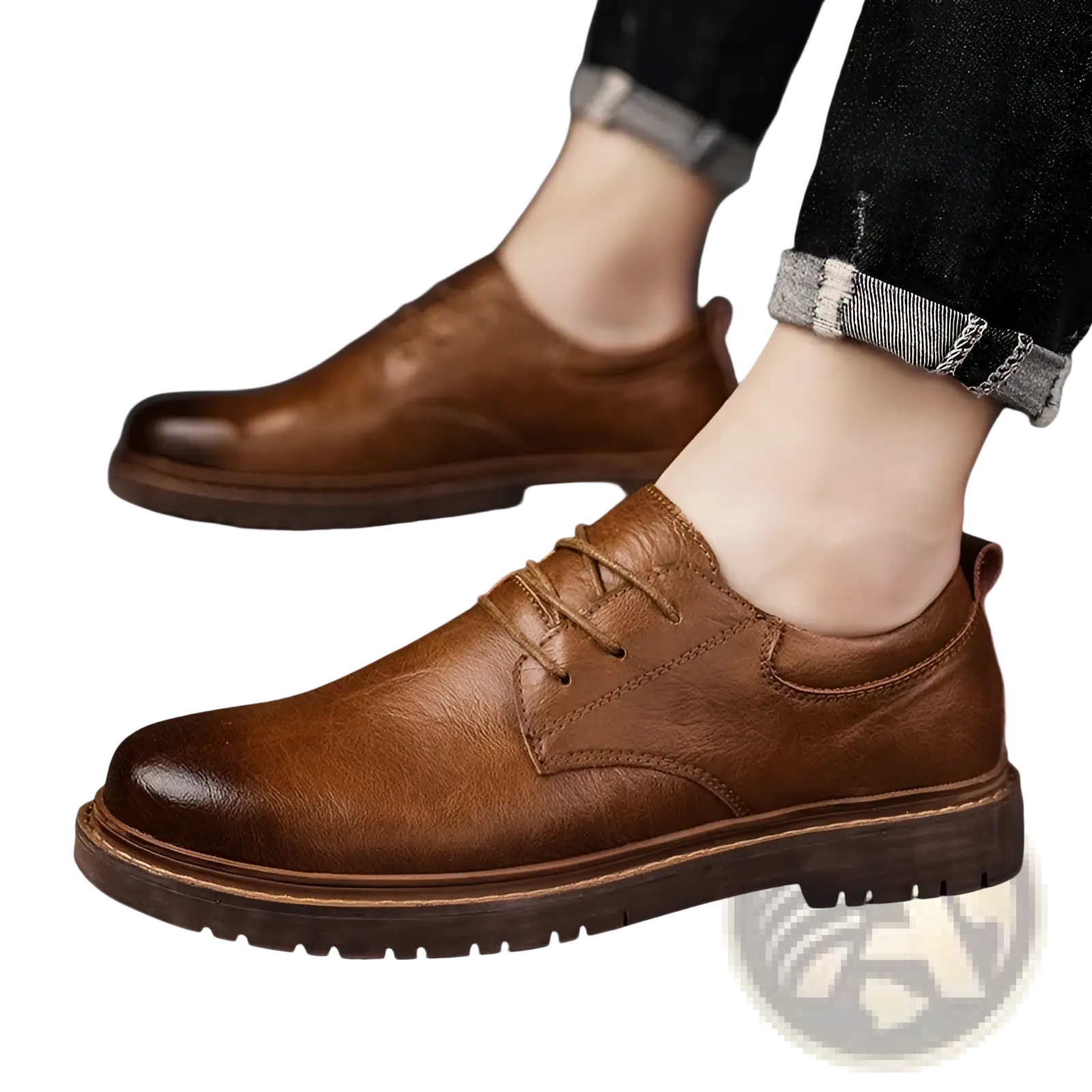 Men’s stylish brown pu leather oxford shoes with textured finish and chunky rubber sole for business and casual wear
