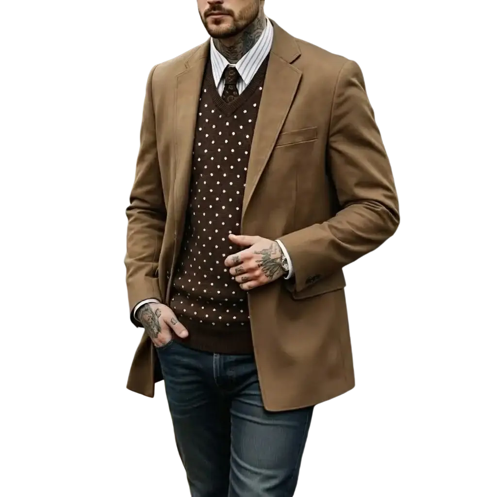 Brown wool blazer with notched lapels and single-breasted design from mens suede blazer vintage smart casual suit jacket collection