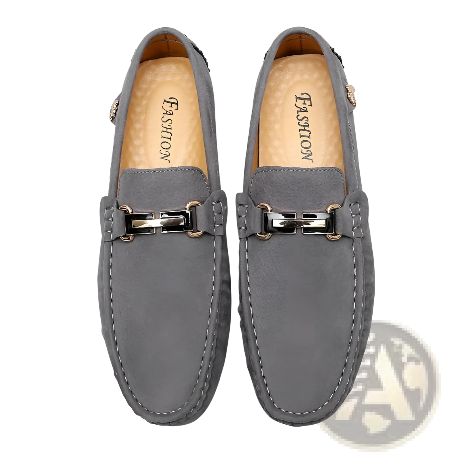 Men’s suede horsebit loafers in gray with metallic silver buckle accent handmade gommino shoes