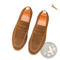 Men’s brown suede leather loafers with white stitching and wooden insoles for slip on business shoes