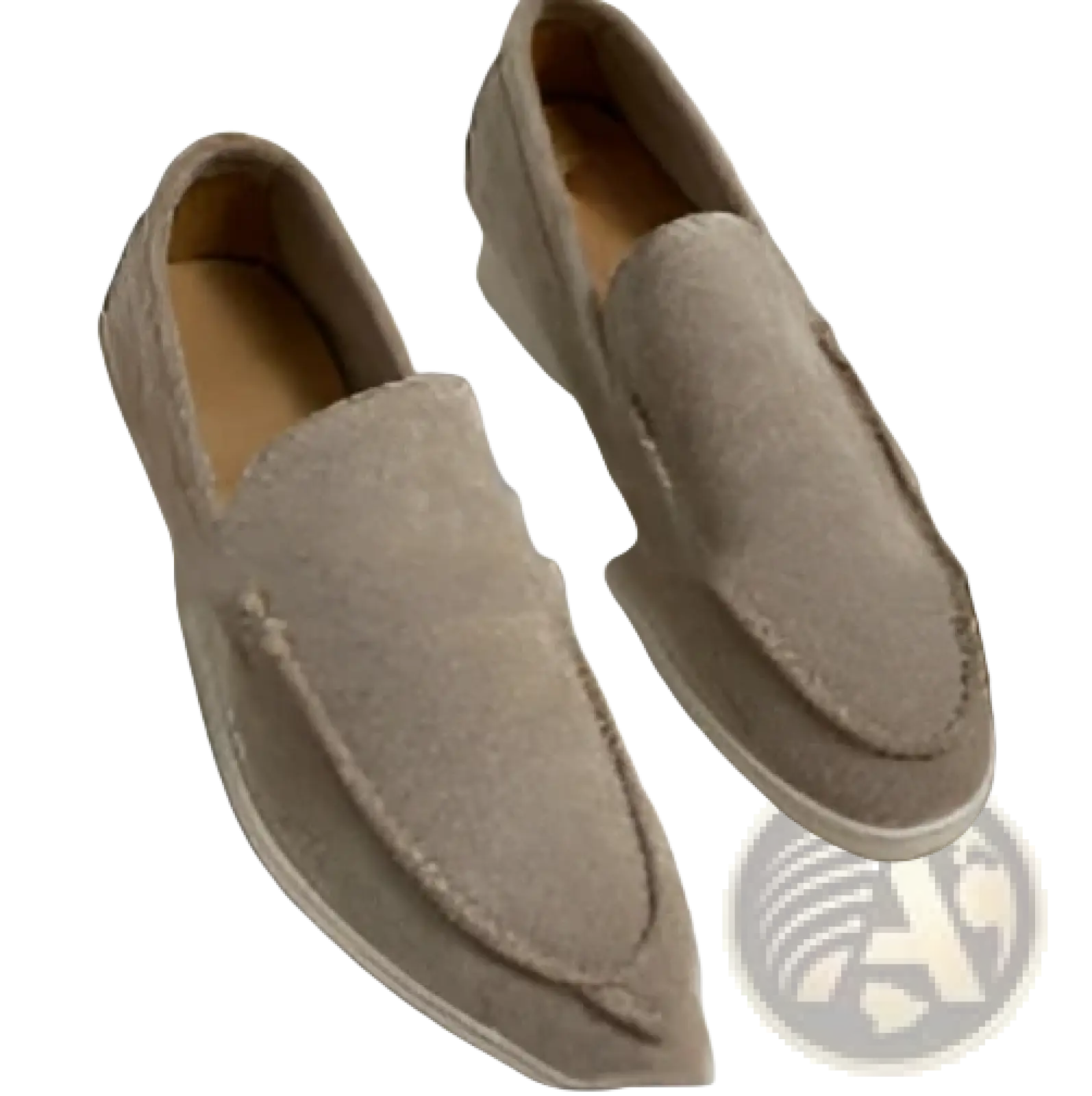 Men’s beige suede slip-on loafers with classic moccasin design and white rubber sole for casual wear