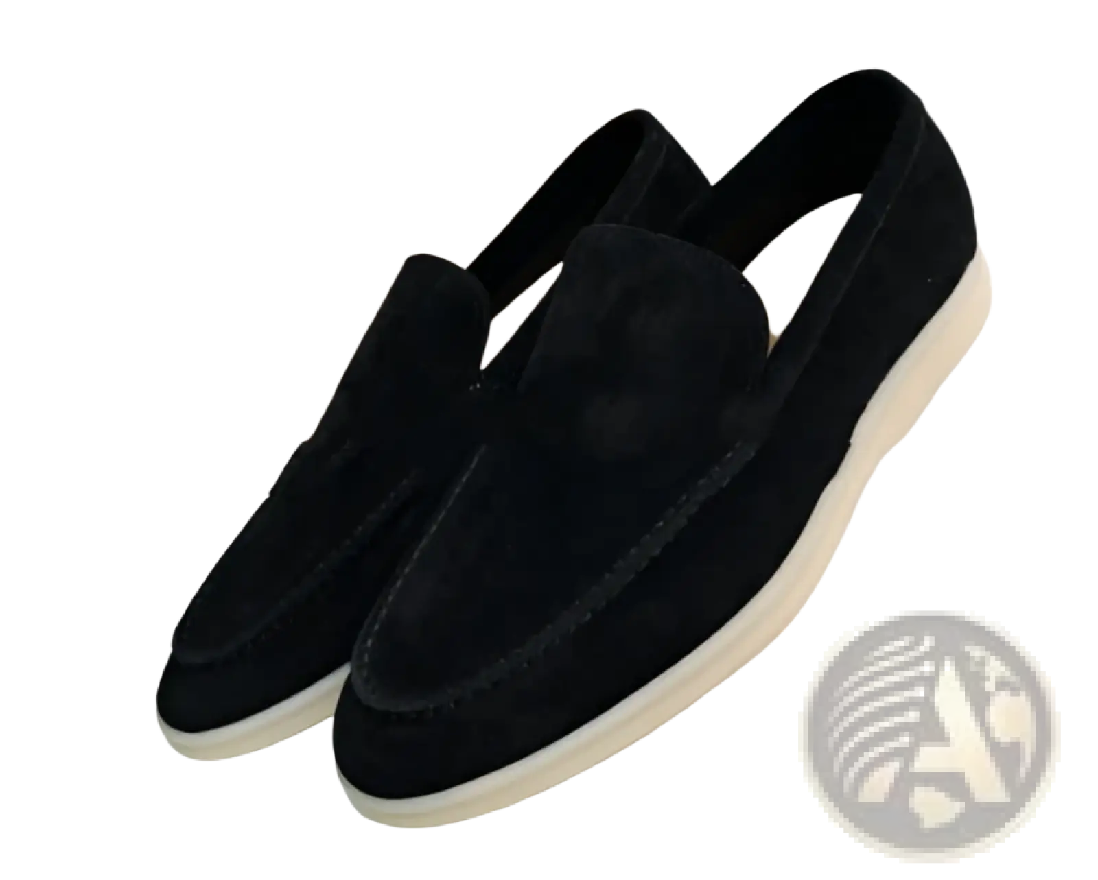 Men’s black suede loafers with white rubber sole designed as casual shoes for everyday wear