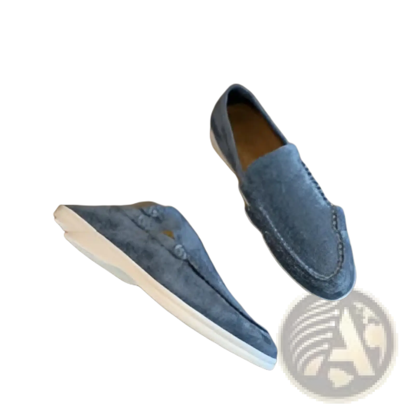 Men’s blue suede slip-on loafers with white rubber sole casual shoes for comfortable everyday wear