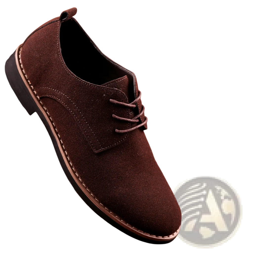 Men’s large size brown suede oxford lace up dress shoes with matching laces and stitched leather sole