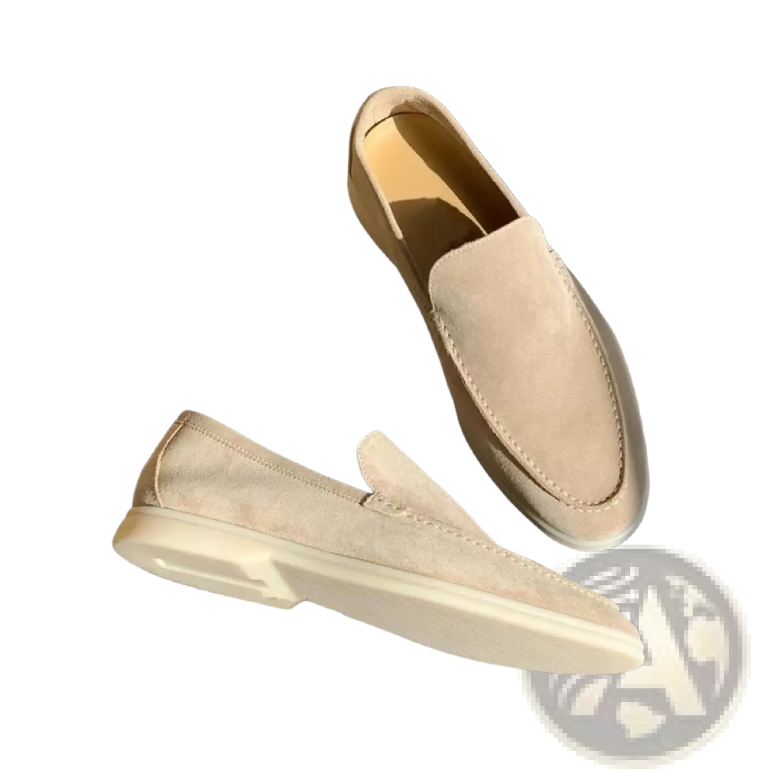 Men’s beige suede summer loafers with white rubber sole flat casual slip-on shoes for comfortable wear