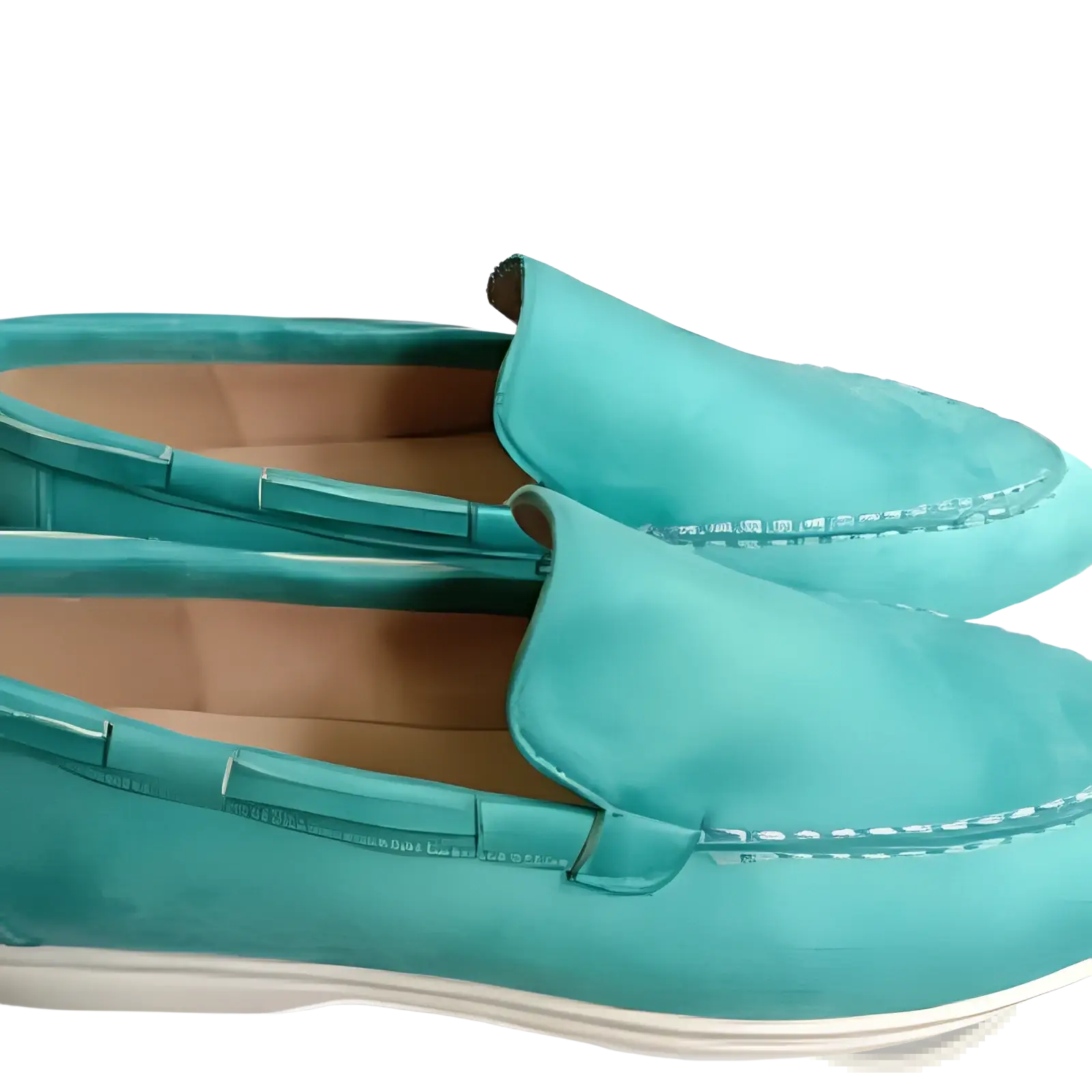 Men’s turquoise suede summer loafers with white stitching and light sole casual slip-on flat shoes