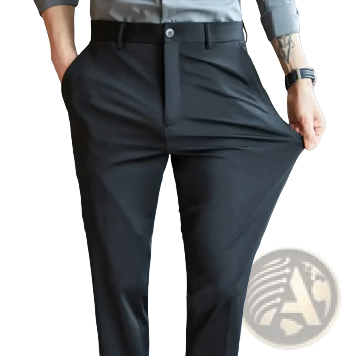 Black men’s summer stretch casual tailored trousers with sleek modern design and subtle creases