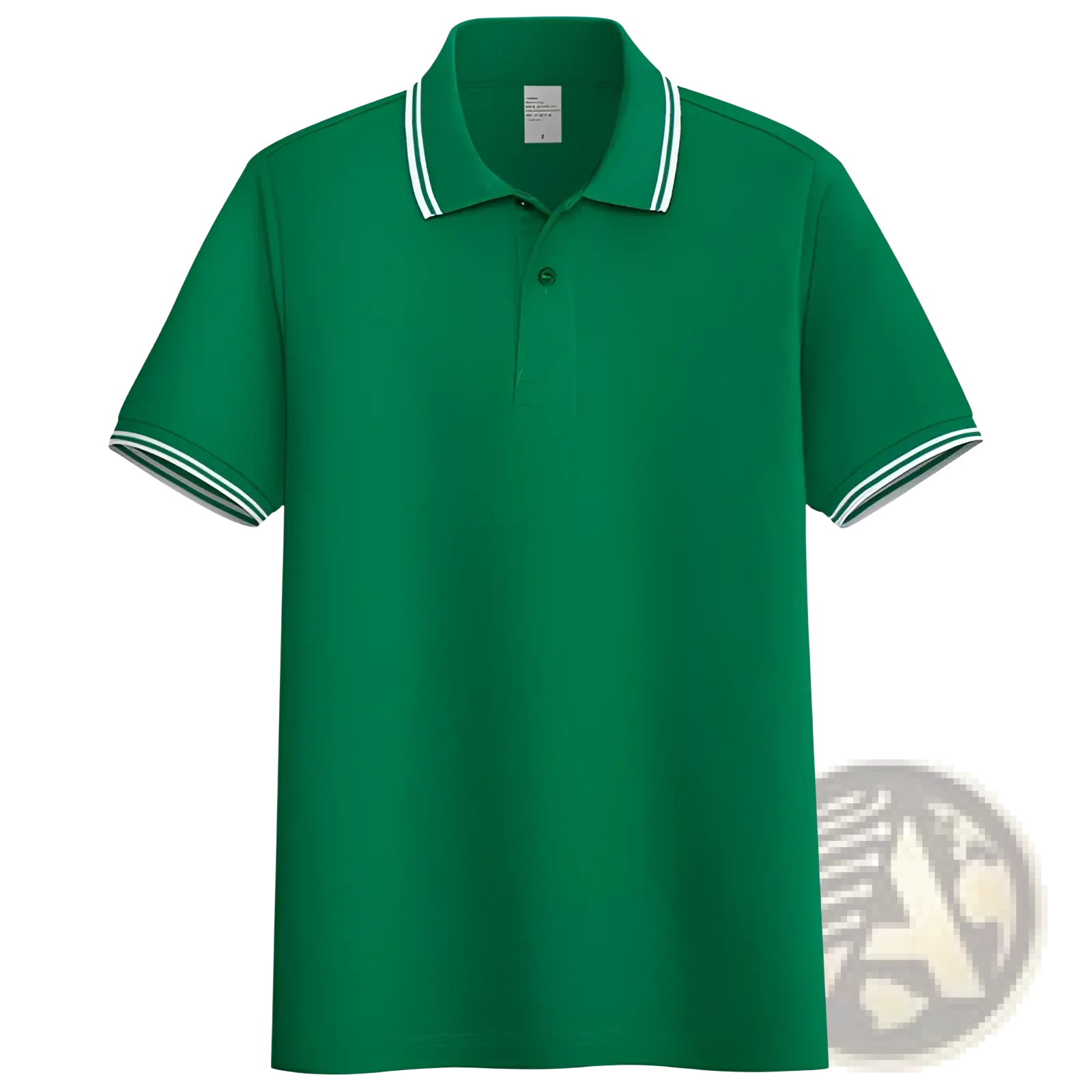 Men’s summer striped trim stand collar polo shirt in vibrant green with white collar and sleeve cuffs trim