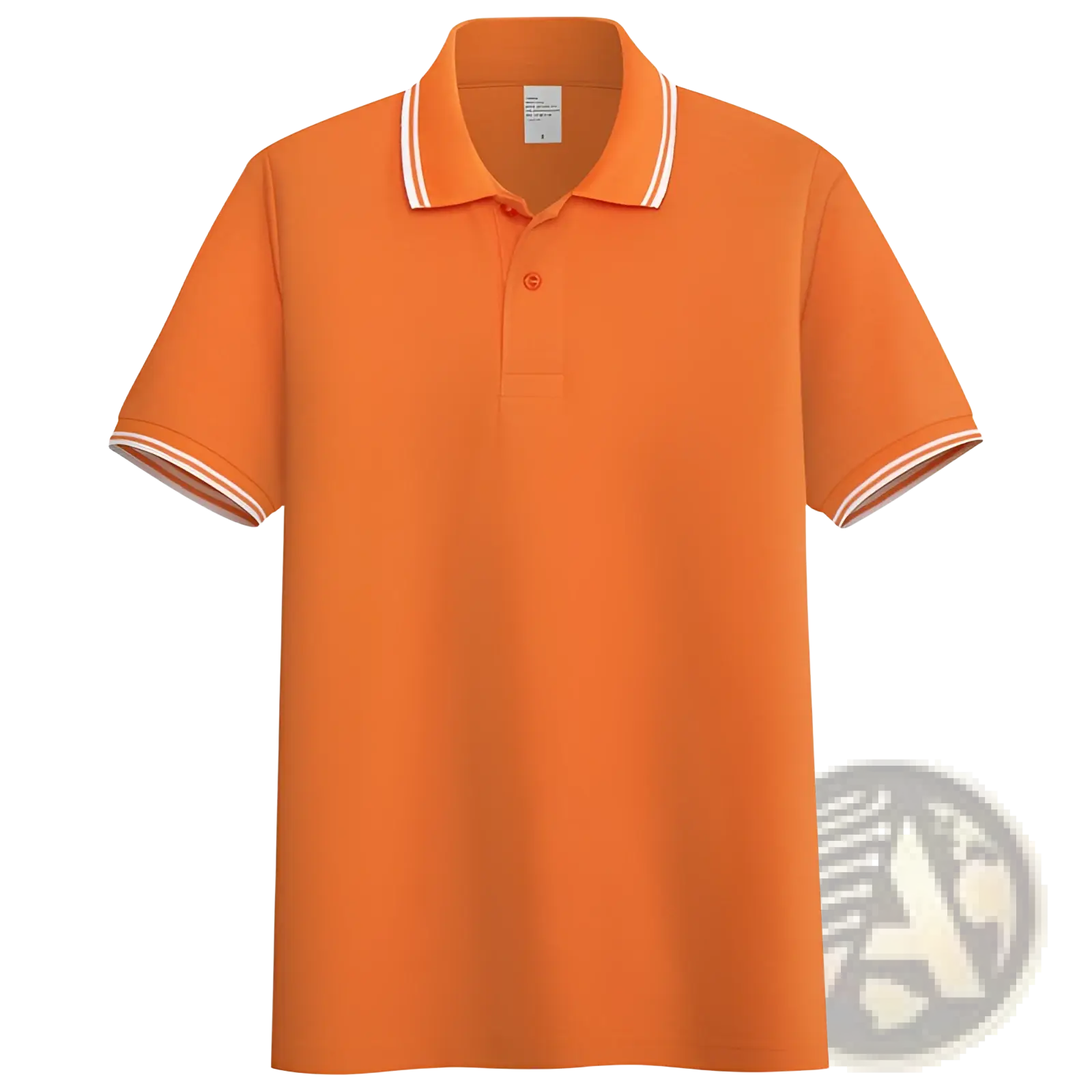 Men’s summer polo shirt with bright orange color and white striped trim on the collar and sleeve cuffs
