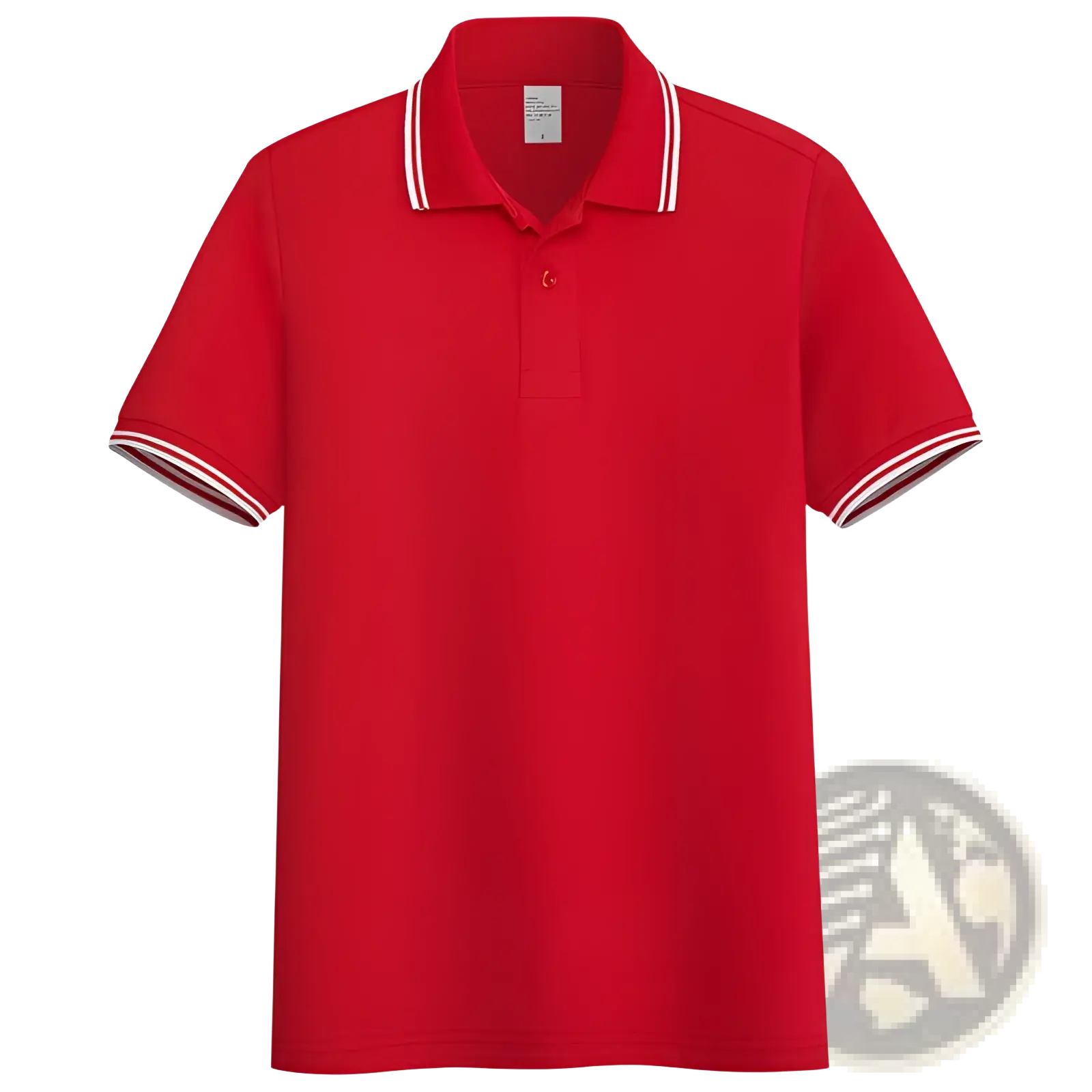 Men’s summer red polo shirt with white striped trim, short sleeves, and stand collar for casual wear