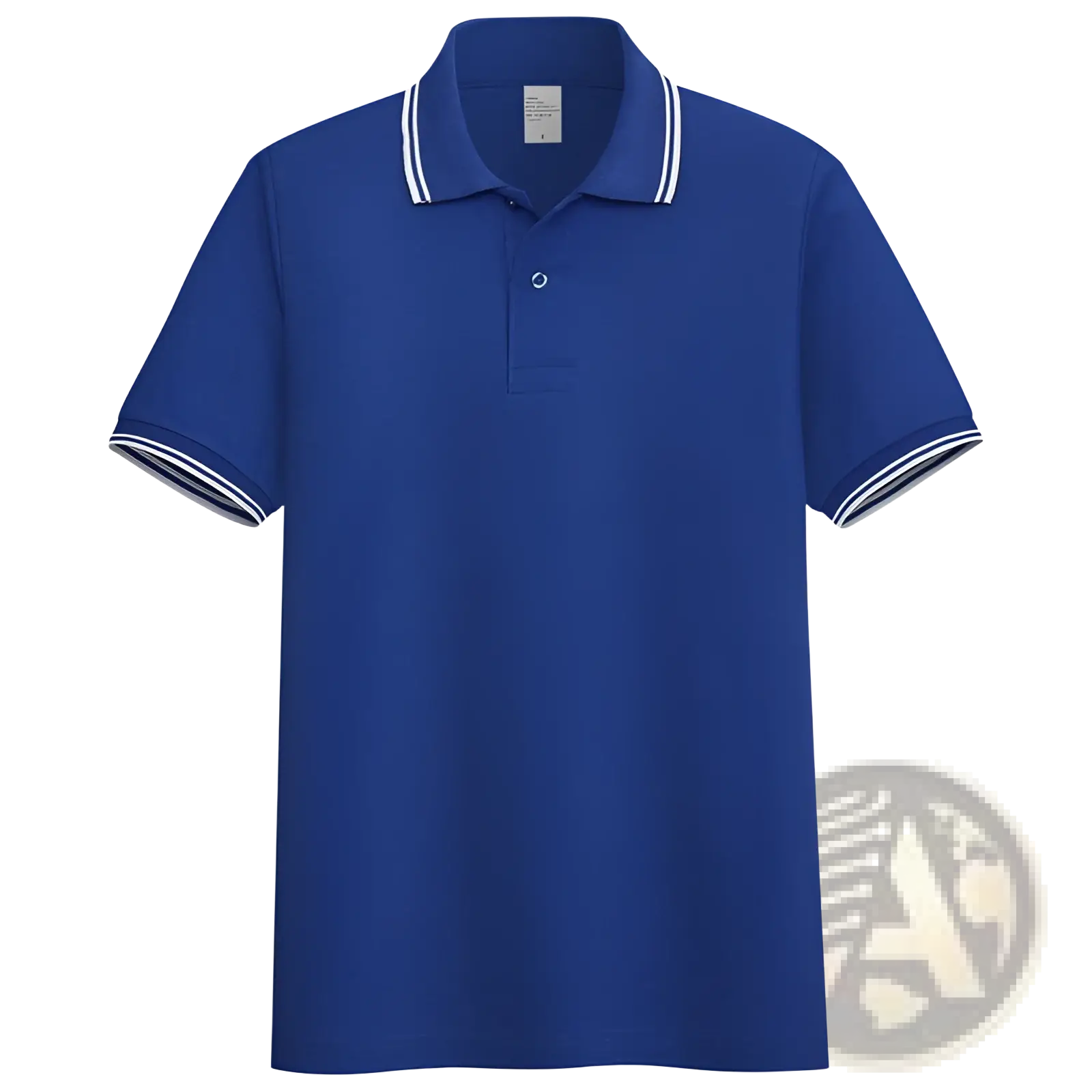 Men’s royal blue short-sleeved polo shirt with white striped trim on collar and cuffs for summer wear