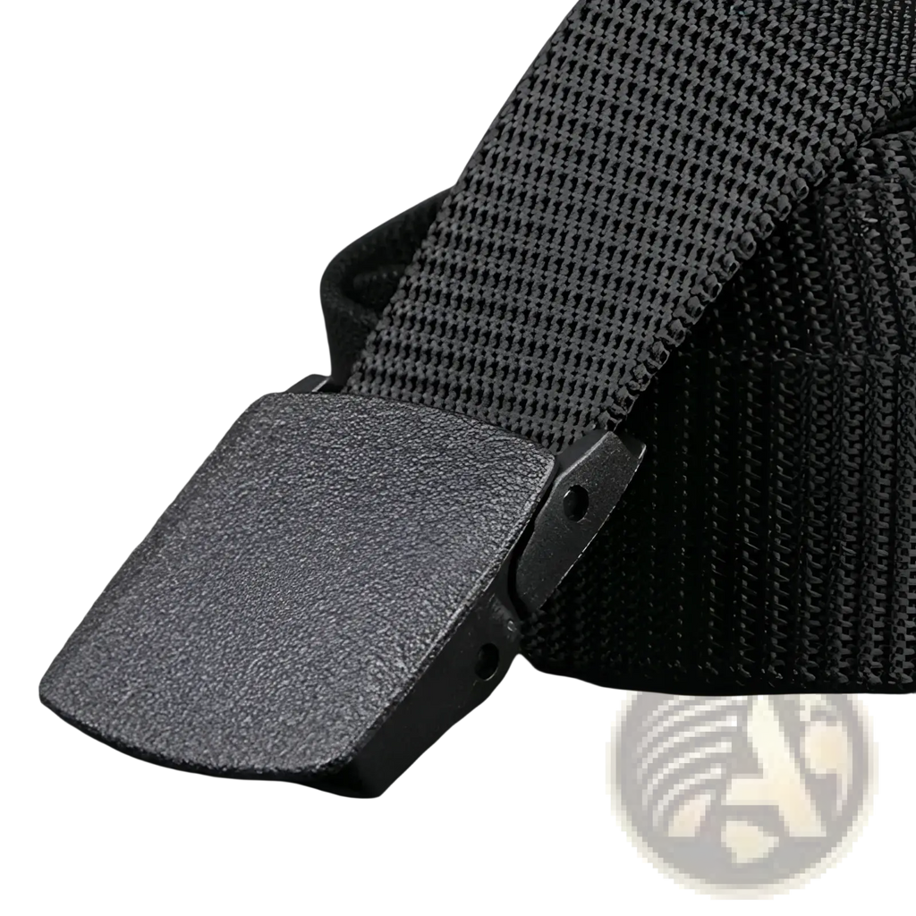 Mens tactical canvas belt in black with lightweight canvas webbing and a matte-finish metal automatic buckle