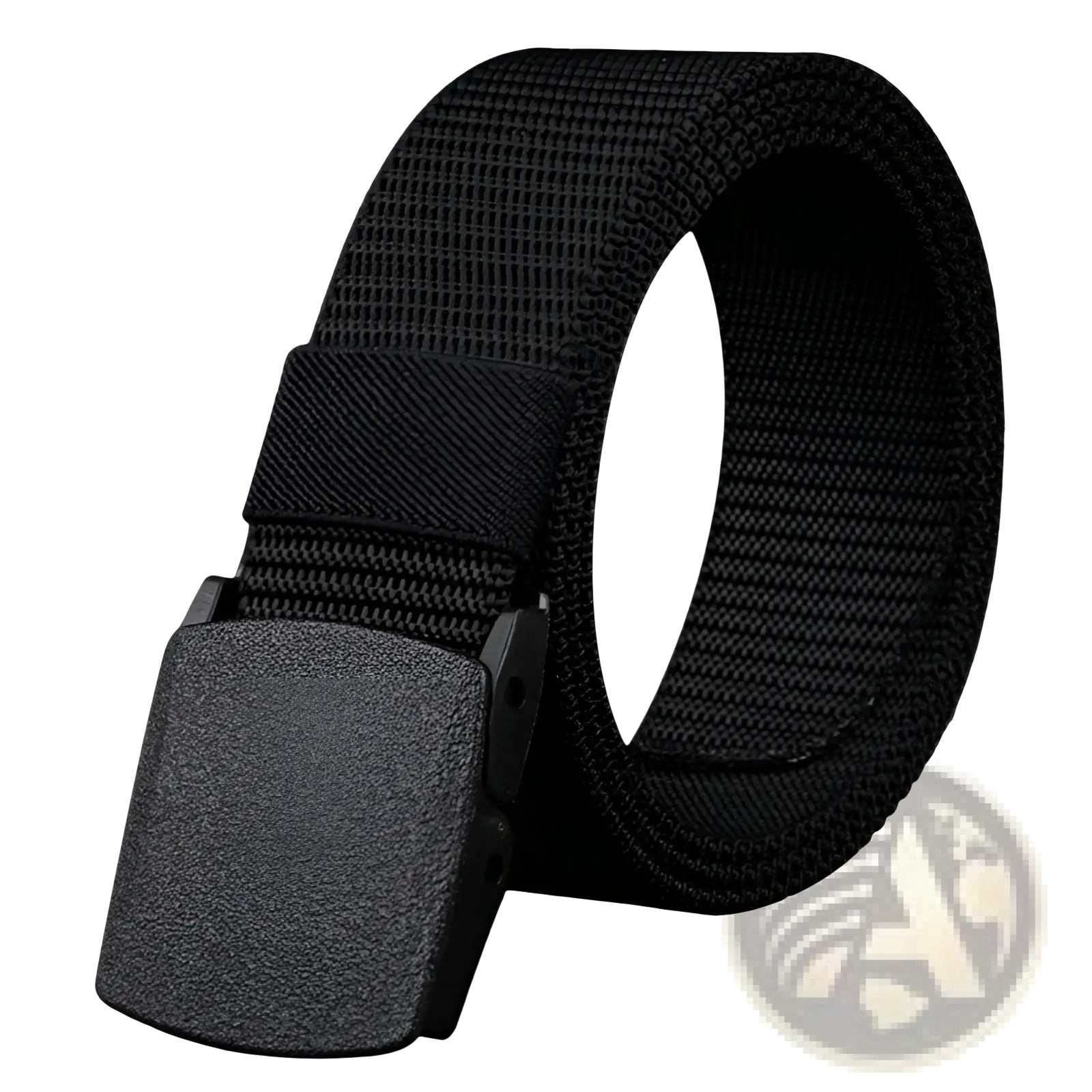 Mens tactical canvas belt in black with lightweight automatic matte black textured buckle for secure fit