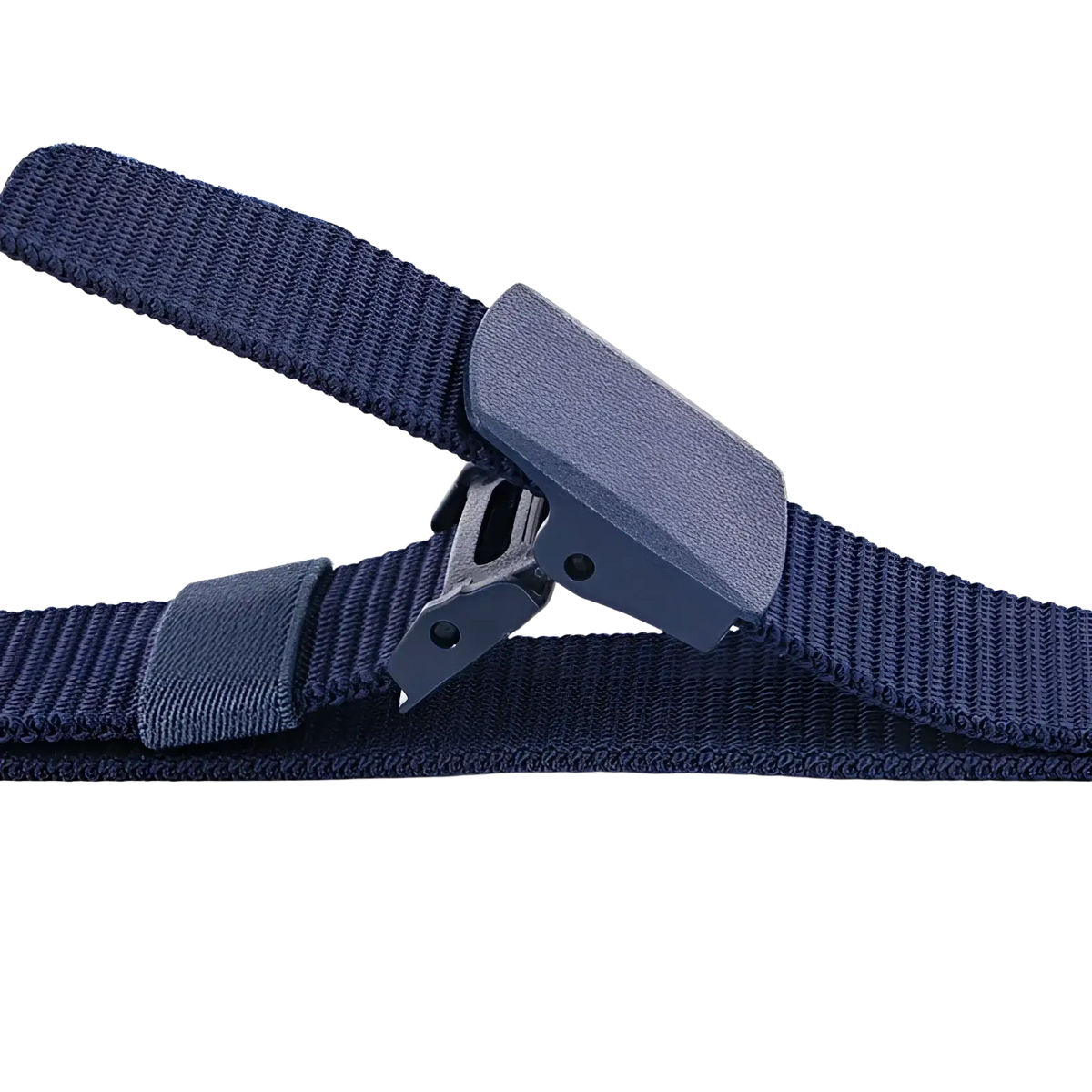 Dark blue men’s tactical canvas belt with woven nylon material and lightweight matte finish automatic buckle