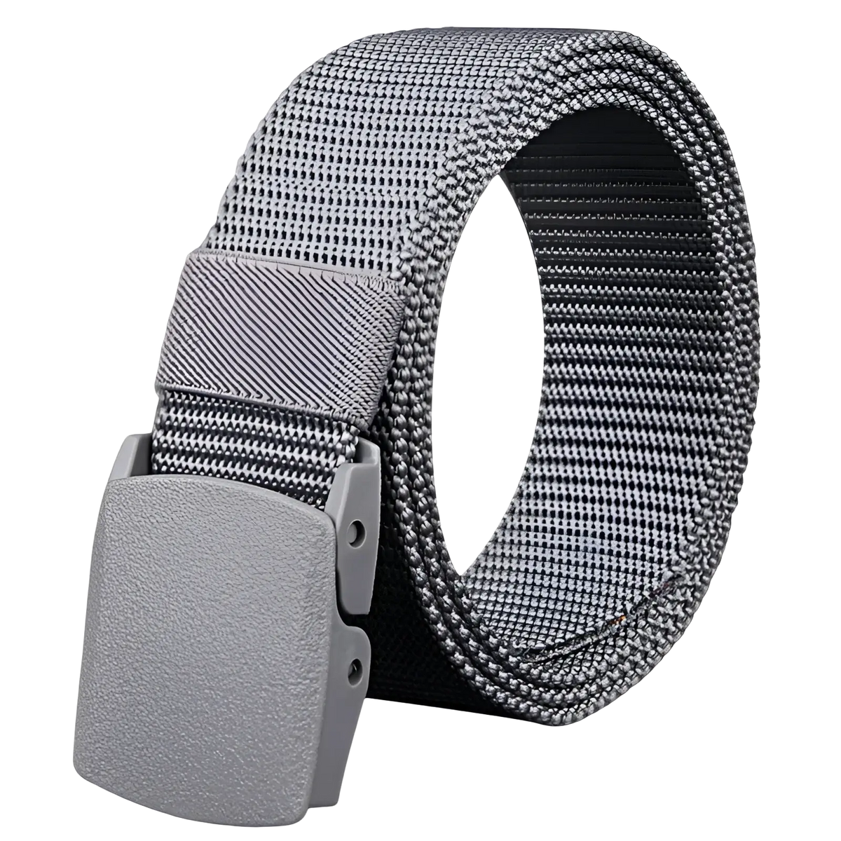 Mens tactical canvas belt in gray with lightweight automatic matte gray plastic buckle for durable use