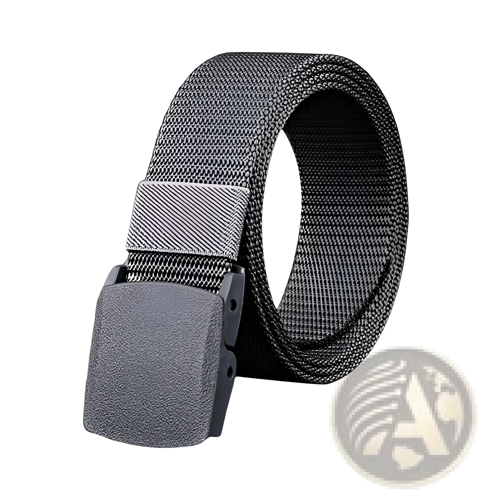 Gray mens tactical canvas belt featuring lightweight tactical webbing and a matte-finish automatic plastic buckle