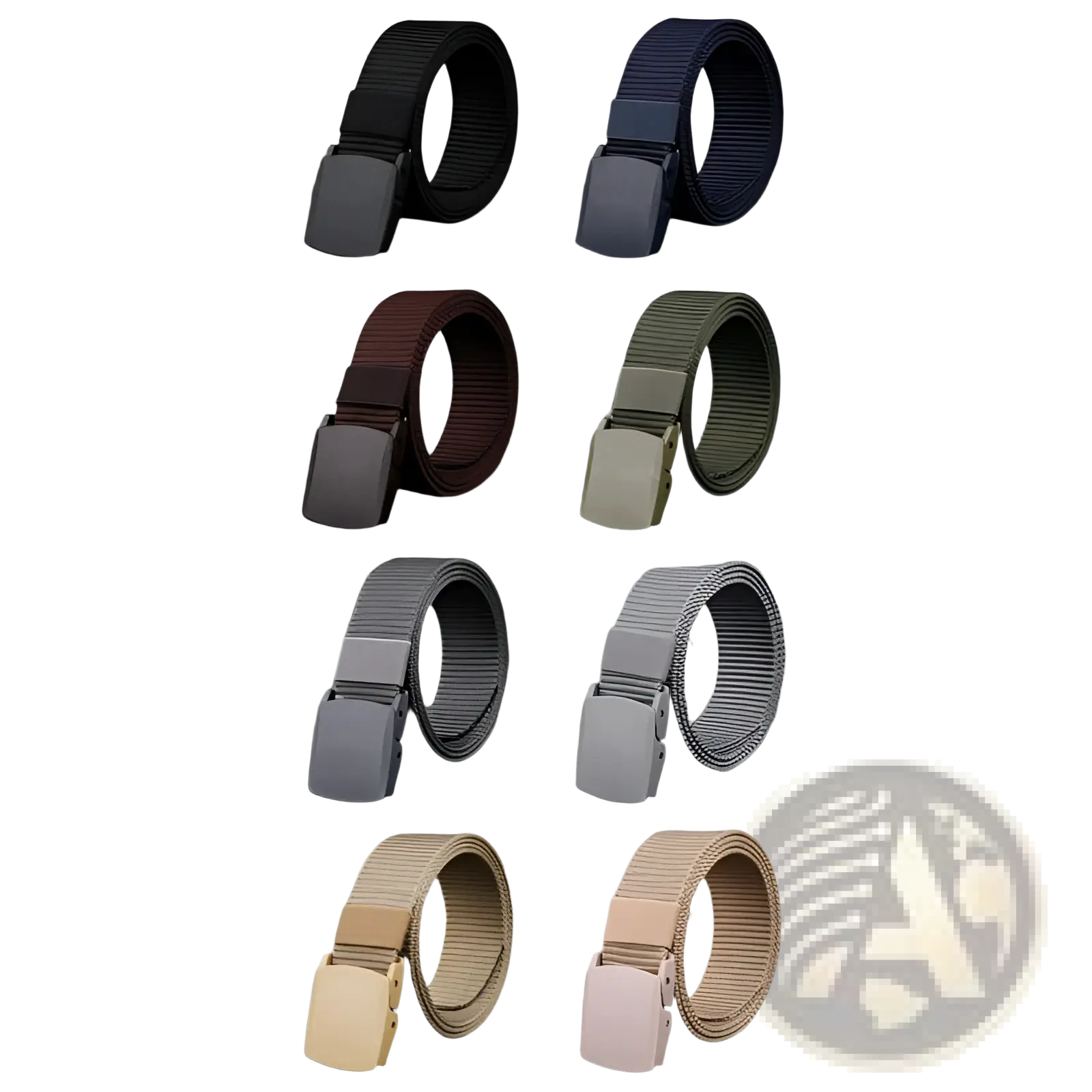 Mens tactical canvas belt with military-style webbing and matte plastic buckle available in six colors including black