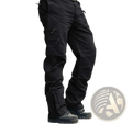 Men’s tactical cargo pants cotton camo joggers in black with multiple zippered pockets and reinforced knee panels