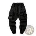 Mens tactical cargo pants utility work joggers in black with multiple pockets and a drawstring waistband