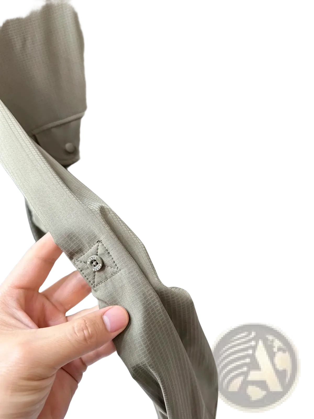 Men’s tactical outdoor long sleeve olive green button-up shirt with two chest pockets and subtle textured weave