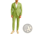 Men’s tailored lime green two-piece suit with a modern cut and subtle black buttons for formal occasions