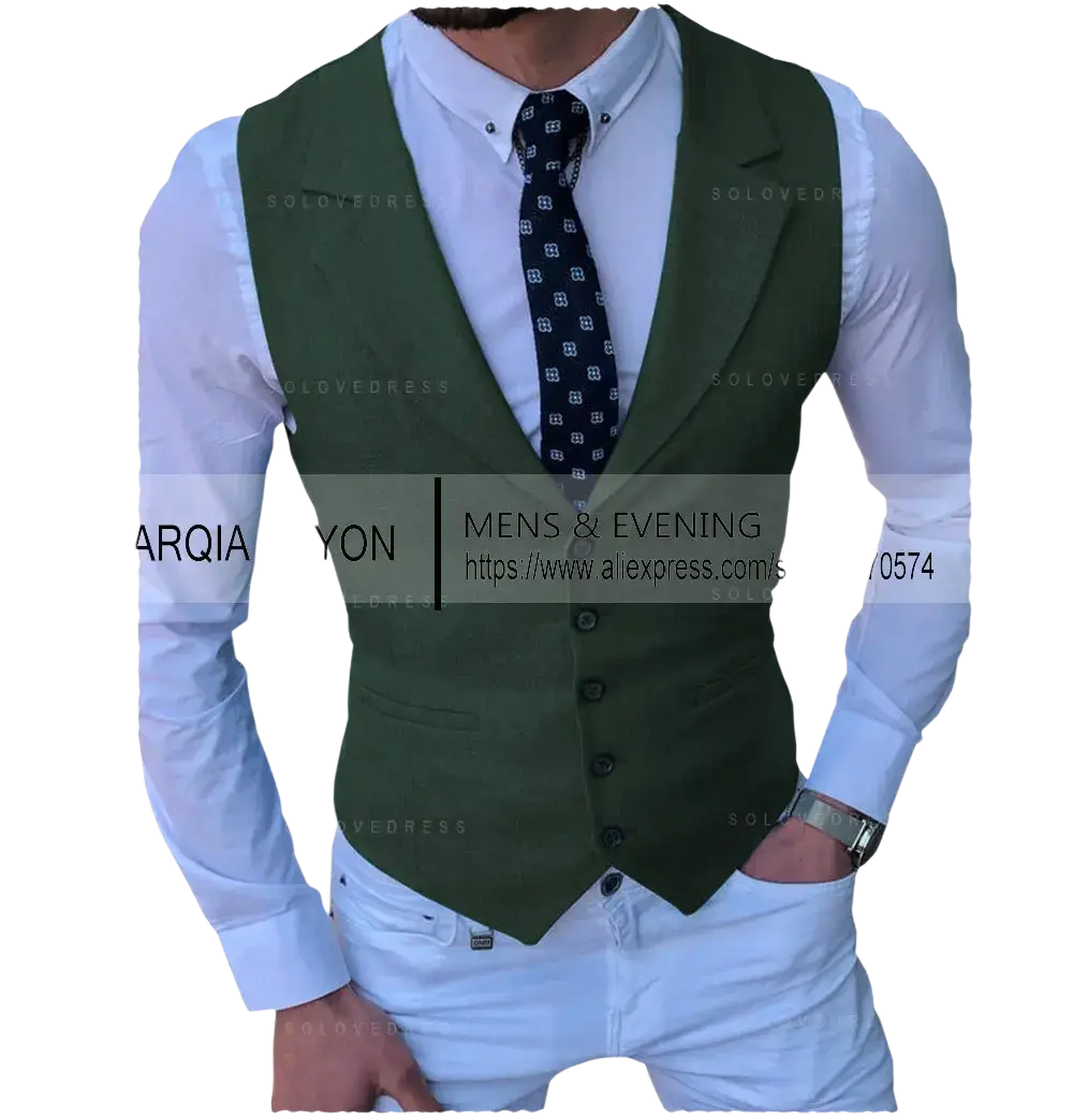Men’s tailored business suit vest in dark green with five buttons and subtle stitching details for a fitted look