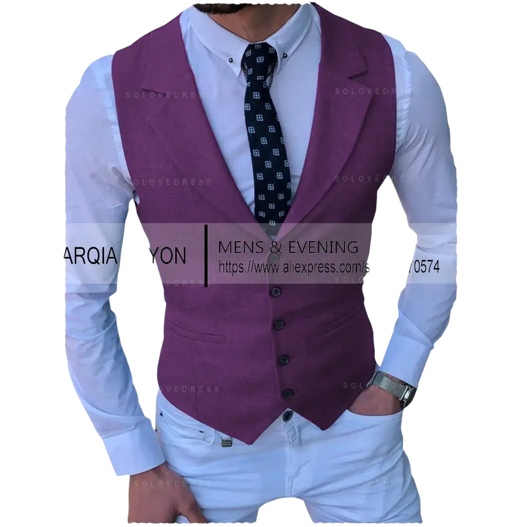 Men’s tailored business suit vest in deep purple with a sleek fit and five dark buttons