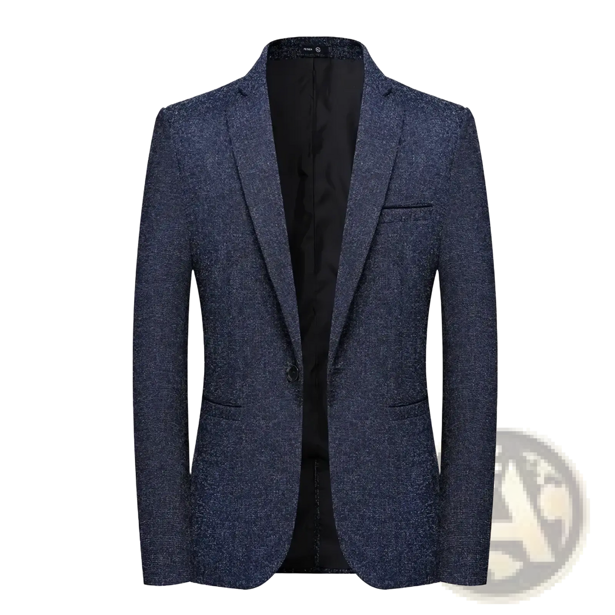 Navy blue textured mens business casual suit blazer with black inner lining ideal for professional attire