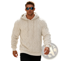 Men’s cream-colored textured knit hoodie with cozy fleece-lined hood and ribbed cuffs for warmth and comfort
