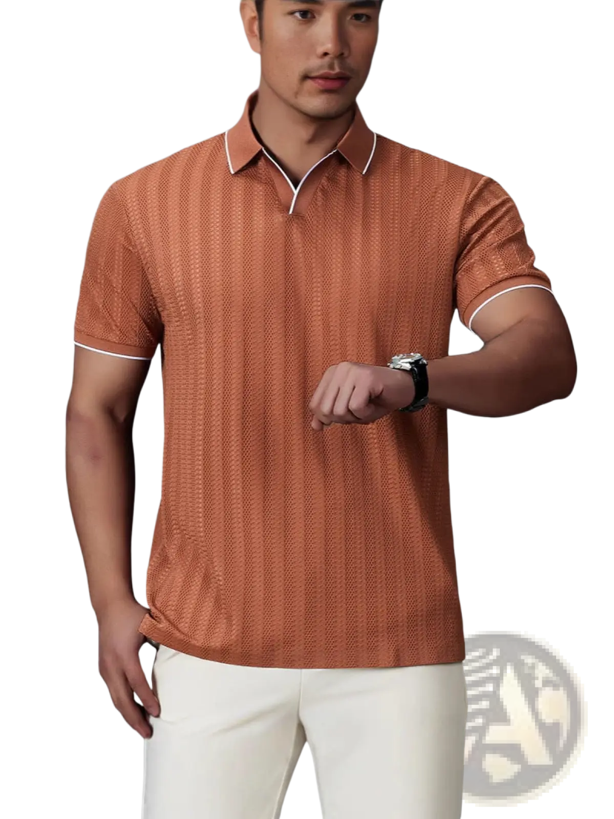 Men textured ice silk contrast trim polo shirt arba – ARBA Global