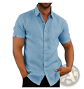 Men’s light blue textured short sleeve button up shirt with pocket featuring a subtle woven fabric design