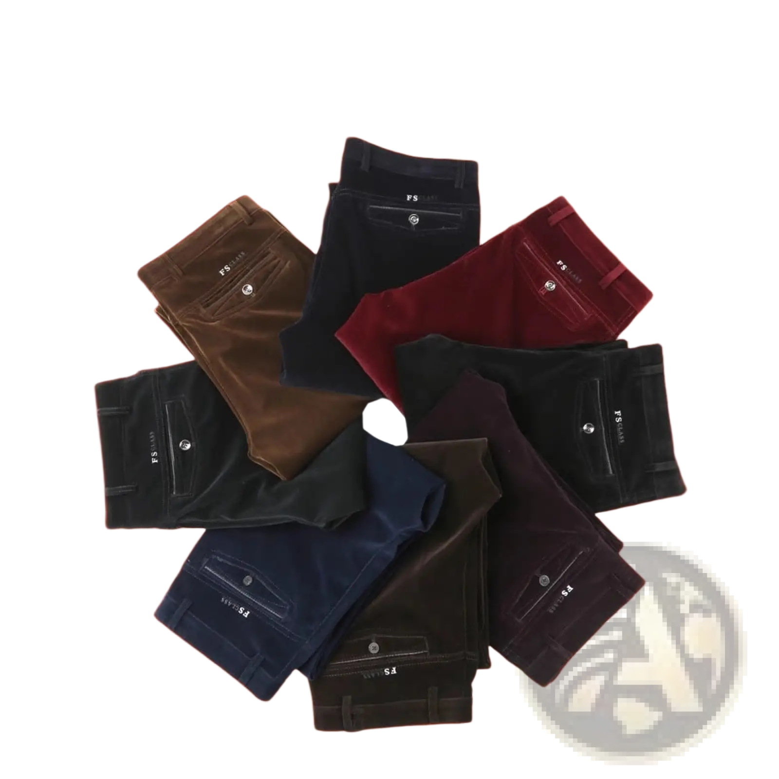 A collection of men’s thermal fleece corduroy straight trousers in brown black navy blue and burgundy colors