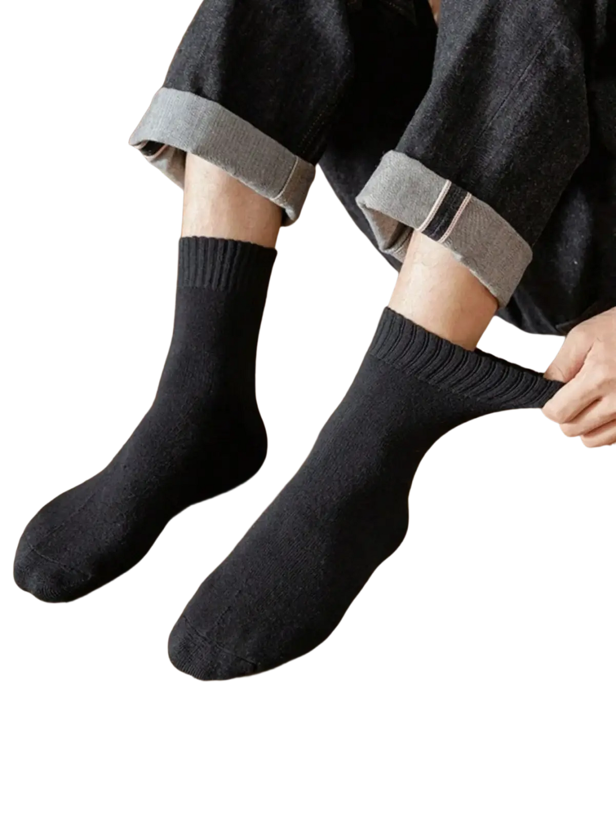 Men’s thermal fleece winter socks 5 pack featuring black knit ankle socks with ribbed cuff for cold weather use