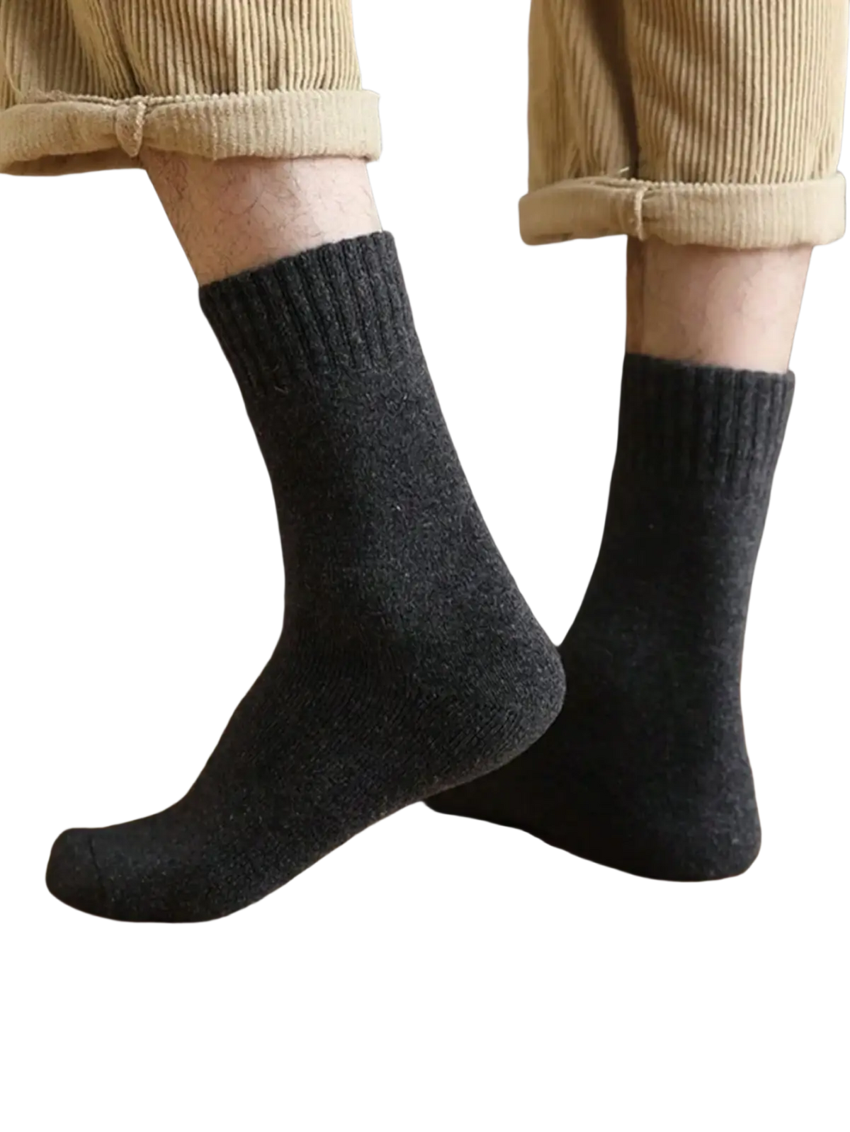 Men’s thermal fleece winter socks 5 pack in dark gray ribbed knit made of soft textured material