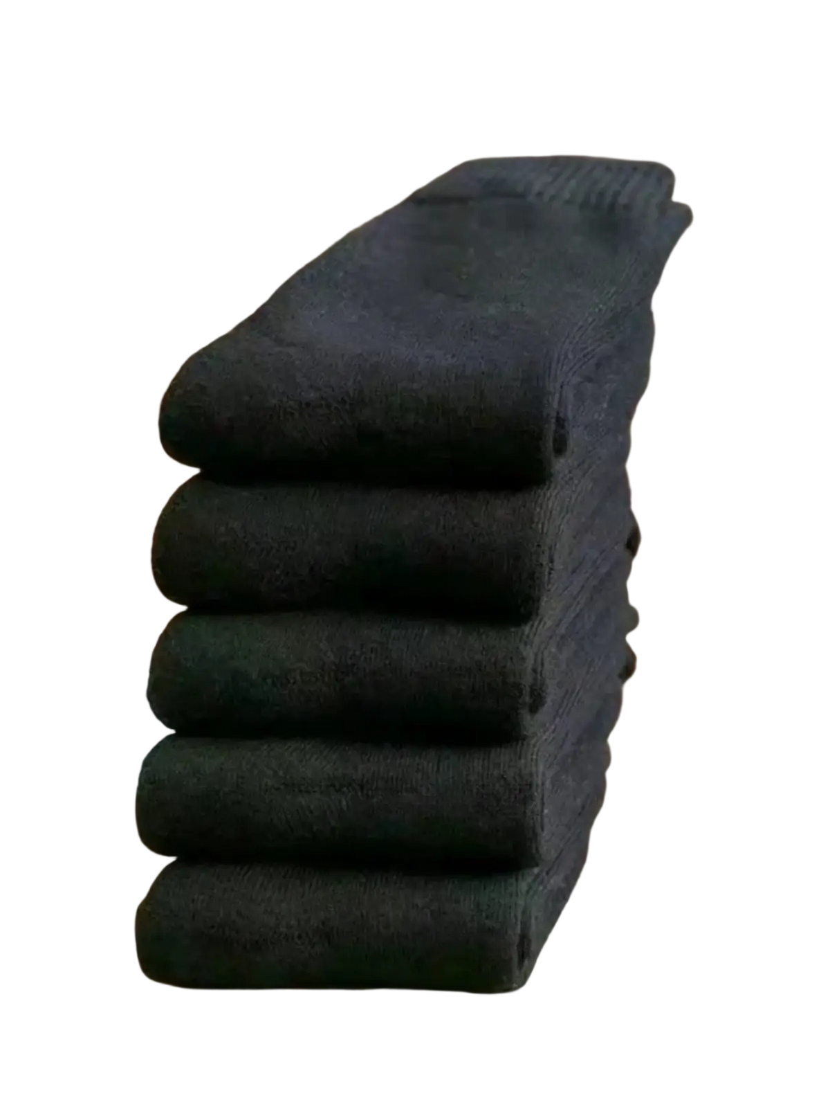 Stack of dark gray men’s thermal fleece winter socks showcasing knit material for cold weather use