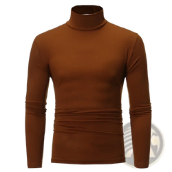 Men’s slim fit thermal turtleneck long sleeve shirt in brown with smooth stretchy fabric and ribbed cuff detailing