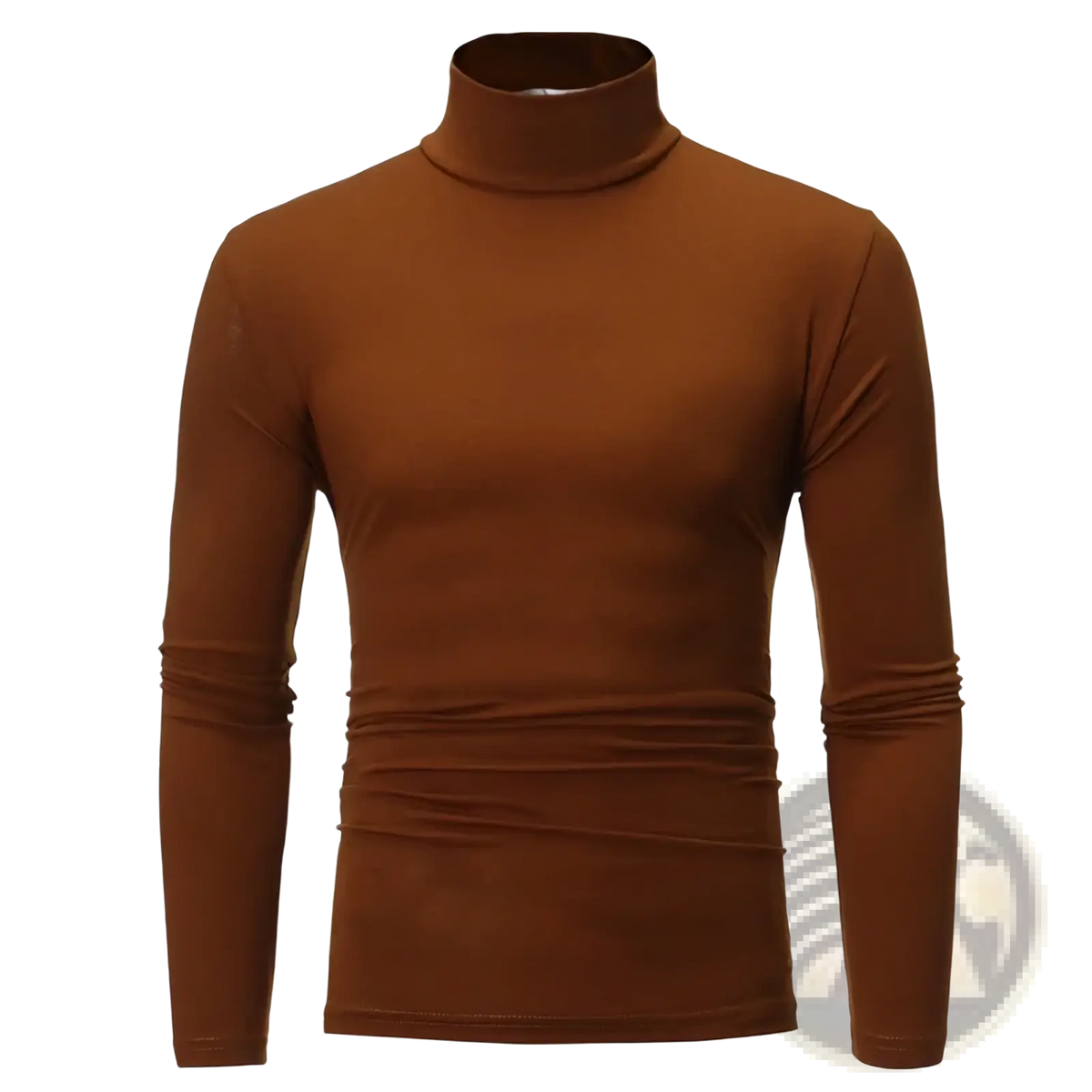 Men’s slim fit thermal turtleneck long sleeve shirt in brown with smooth stretchy fabric and ribbed cuff detailing