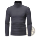 Men’s dark gray thermal turtleneck slim fit long sleeve shirt with subtle ruching at waist and cuffs