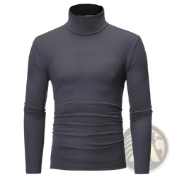 Men’s dark gray thermal turtleneck slim fit long sleeve shirt with subtle ruching at waist and cuffs