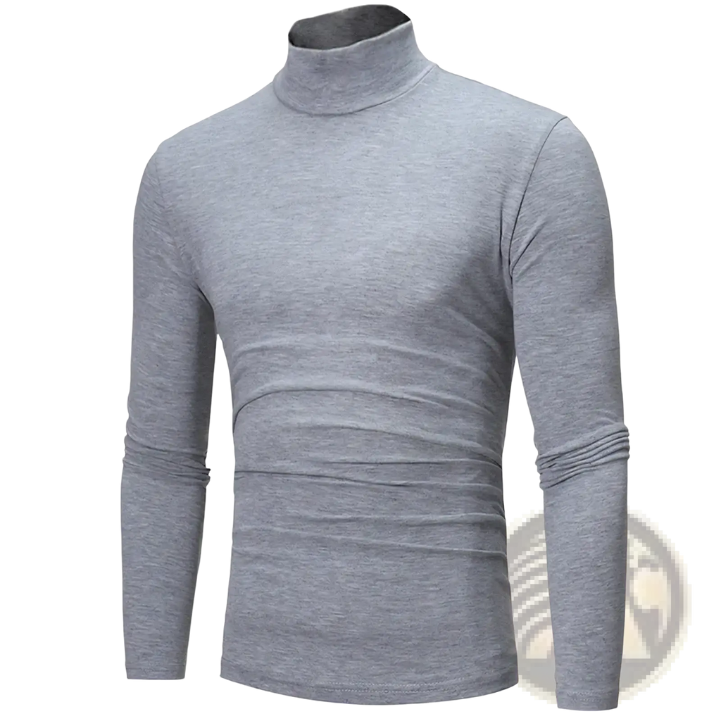 Men’s thermal turtleneck slim fit long sleeve shirt in gray with soft textured fabric and ribbed cuffs