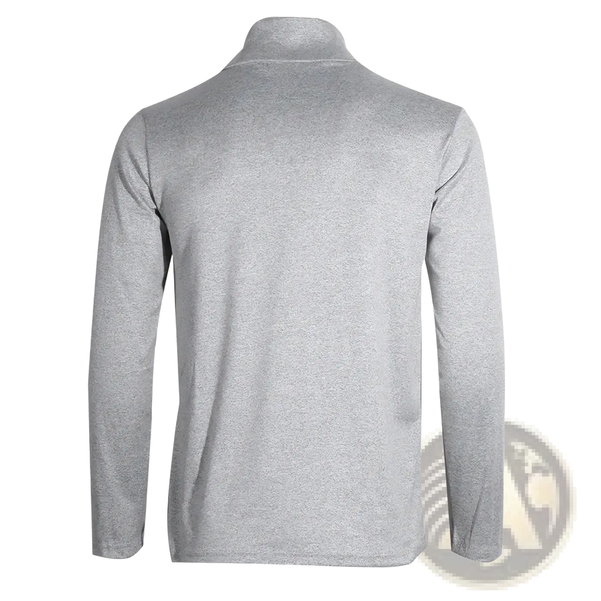 A heather gray men’s thermal turtleneck slim fit long sleeve shirt with a soft textured quarter-zip pullover design