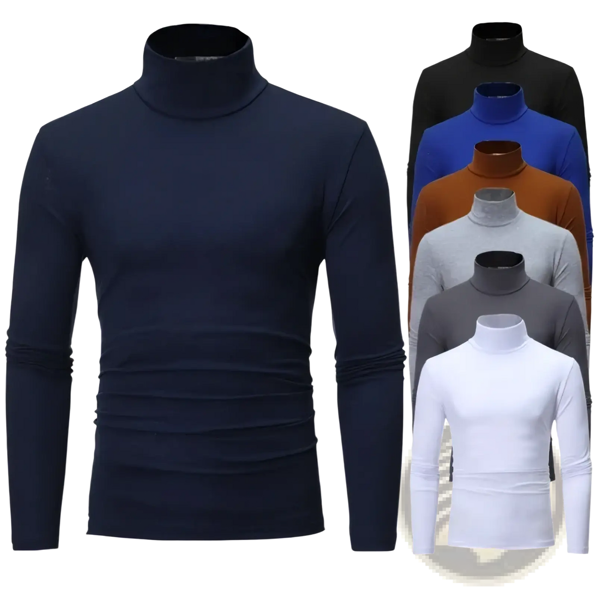 Navy blue men’s thermal turtleneck slim fit long sleeve shirt designed for warmth and style in cold weather