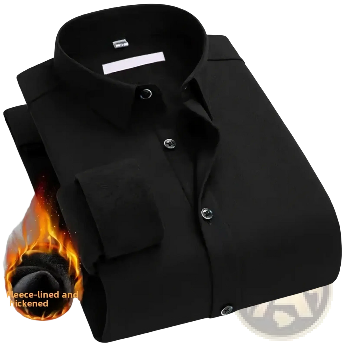 Black btsukimi men’s long-sleeved thermal velvet dress shirt with fleece lining and silver buttons for warmth