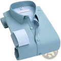 Mens thermal velvet dress shirt in light blue with long sleeves textured weave and matching buttoned cuffs