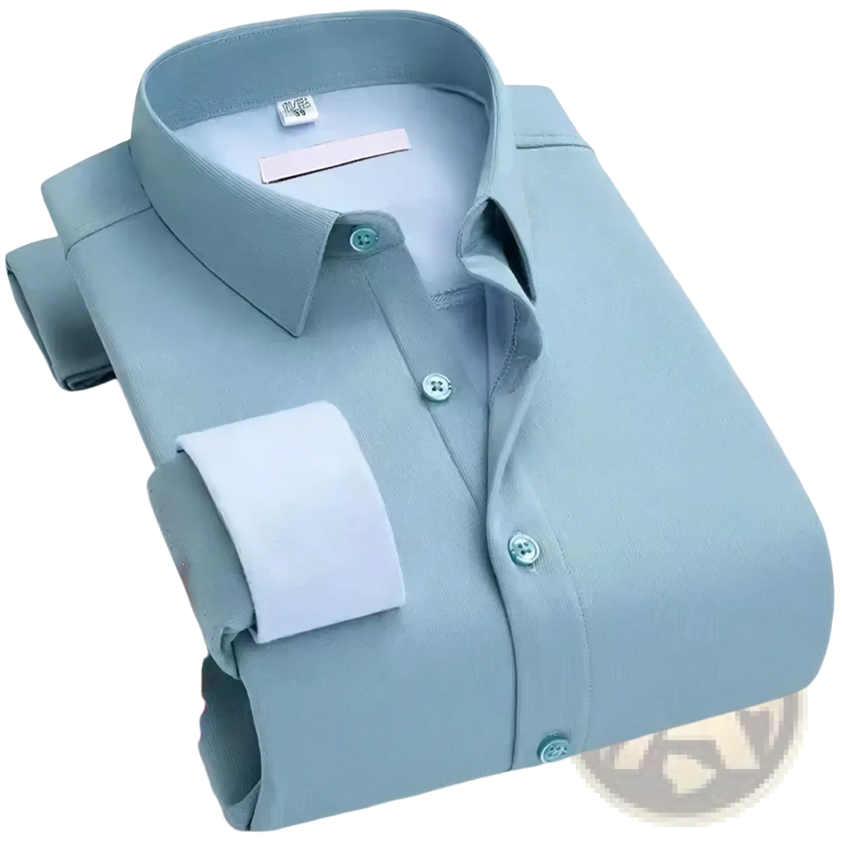 Mens thermal velvet dress shirt in light blue with long sleeves textured weave and matching buttoned cuffs