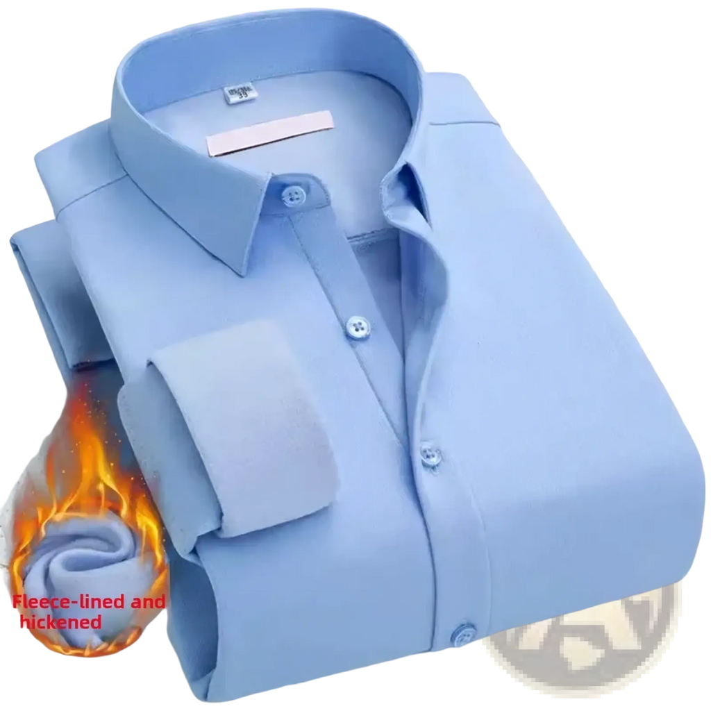 Light blue btsukimi mens thermal velvet dress shirt with fleece-lined thickened cuffs and long sleeves
